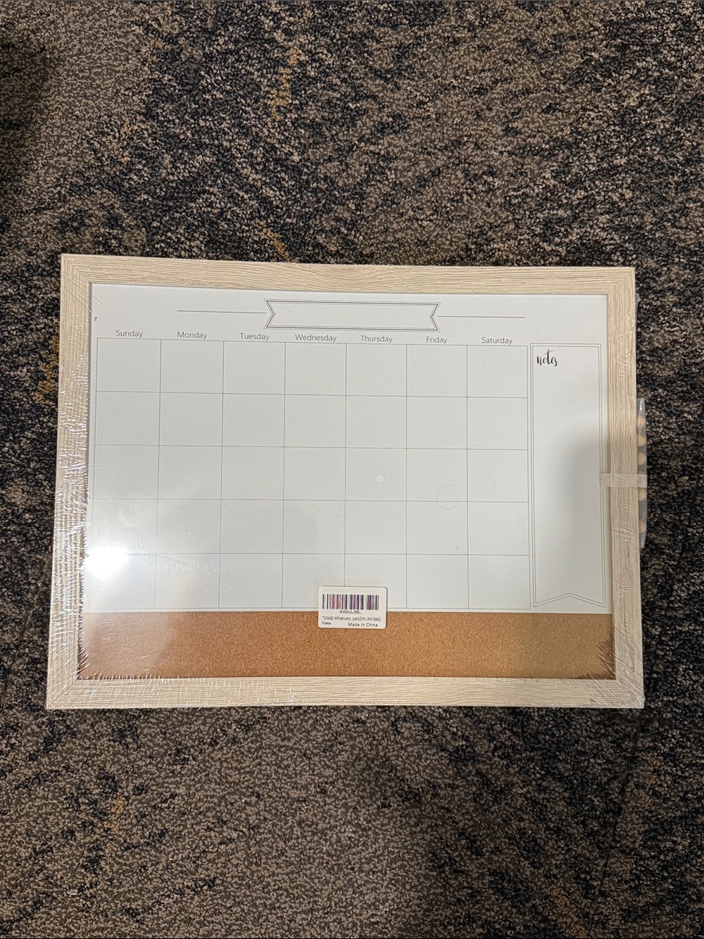 Monthly Dry-Erase Calendar Board with Cork Strip - Beige Frame